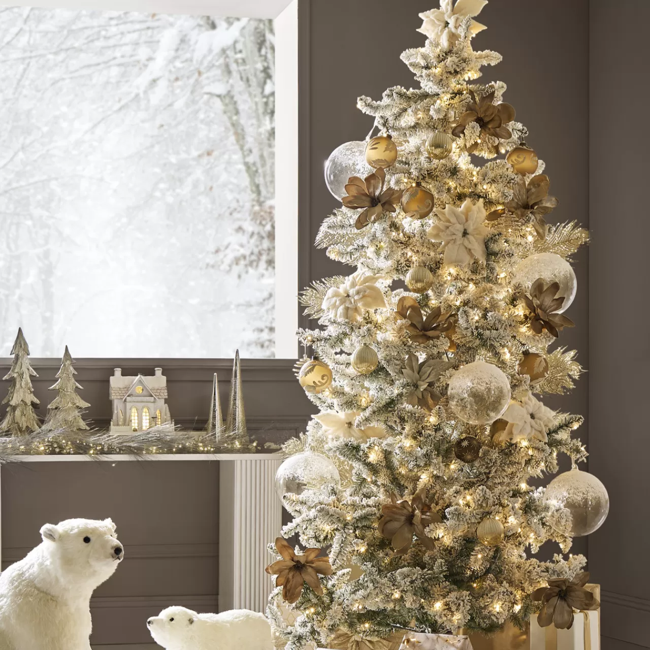 Z Gallerie Pre-Lit Spruce Flock Tree 7'5"> Floral | Pre-lit Trees & Garland