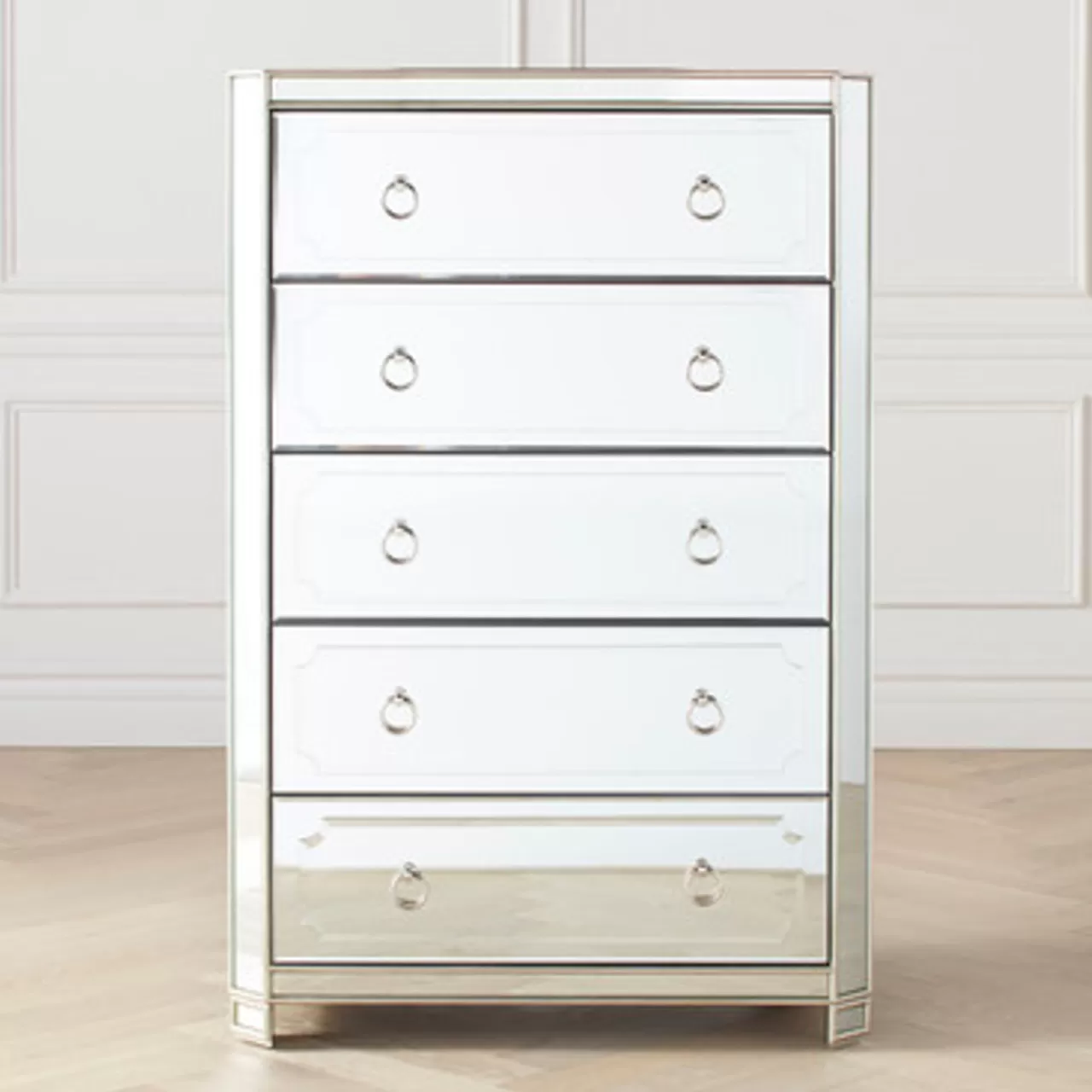 Z Gallerie Simplicity Mirrored 5 Drawer Tall Chest> Dressers