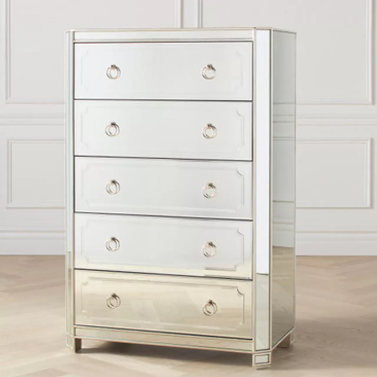 Z Gallerie Simplicity Mirrored 5 Drawer Tall Chest> Dressers